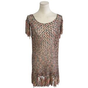 BCBG MAXAZRIA Multicolor‎ Crochet Tunic Top Swim Coverup Swimsuit Size XL L 90’s